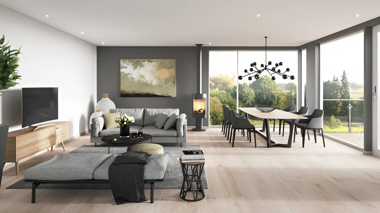 Elegant hues of grey and maple living room painted by a painter in Bethesda, MD